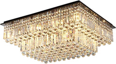 Siljoy Large Crystal Chandelier Modern Rectangular Raindrop Gold Chandeliers K9 2-Tier Chandelier Light Fixtures Luxury Chandeliers for High Ceiling Foyer Living Room Bedroom L35.4 x W27.6 x H14