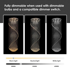 SILJOY Foyer Chandeliers for High Ceilings, Large Staircase Modern High Ceiling Crystal Chandeliers, Flush Mount Spiral Chandelier, Luxury Raindrop Ceiling Light for Living Room Entryway D 32" X H 94"