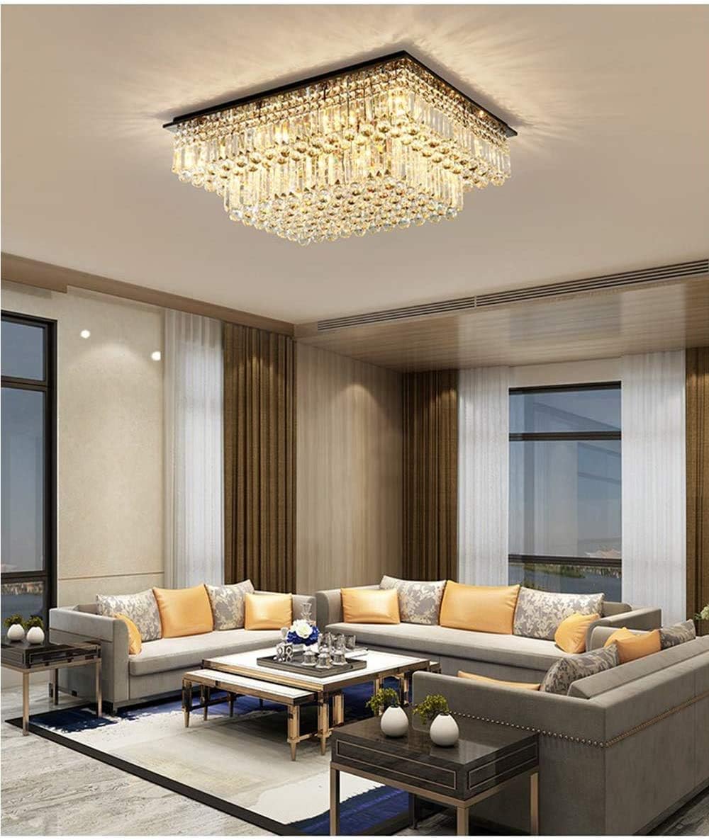 Siljoy Large Crystal Chandelier Modern Rectangular Raindrop Gold Chandeliers K9 2-Tier Chandelier Light Fixtures Luxury Chandeliers for High Ceiling Foyer Living Room Bedroom L35.4 x W27.6 x H14