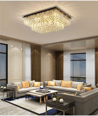 Siljoy Large Crystal Chandelier Modern Rectangular Raindrop Gold Chandeliers K9 2-Tier Chandelier Light Fixtures Luxury Chandeliers for High Ceiling Foyer Living Room Bedroom L35.4 x W27.6 x H14