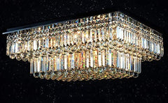 Siljoy Large Crystal Chandelier Modern Rectangular Raindrop Gold Chandeliers K9 2-Tier Chandelier Light Fixtures Luxury Chandeliers for High Ceiling Foyer Living Room Bedroom L35.4 x W27.6 x H14
