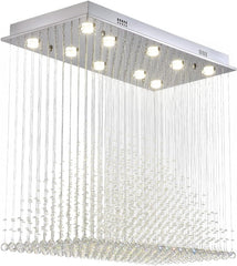 Siljoy Large Chandeliers for High Ceilings, Rectangular Flush Mount Chandeliers Ceiling Light, Modern Crystal Raindrop Chandelier for Kitchen Island Entrance Foyer Staircase L 40" x W 20" x H 36"