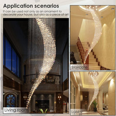 Siljoy Modern Spiral Staircase Chandelier Large Rain Drop Crystal Flush Mount Ceiling Light Fixture 10-Lights W32 X H100