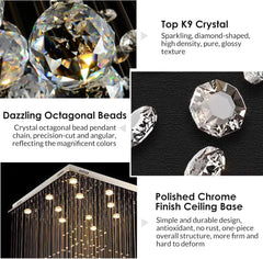 SILJOY Foyer Chandeliers for High Ceilings, Large Staircase Modern High Ceiling Crystal Chandeliers, Flush Mount Spiral Chandelier, Luxury Raindrop Ceiling Light for Living Room Entryway D 32" X H 94"